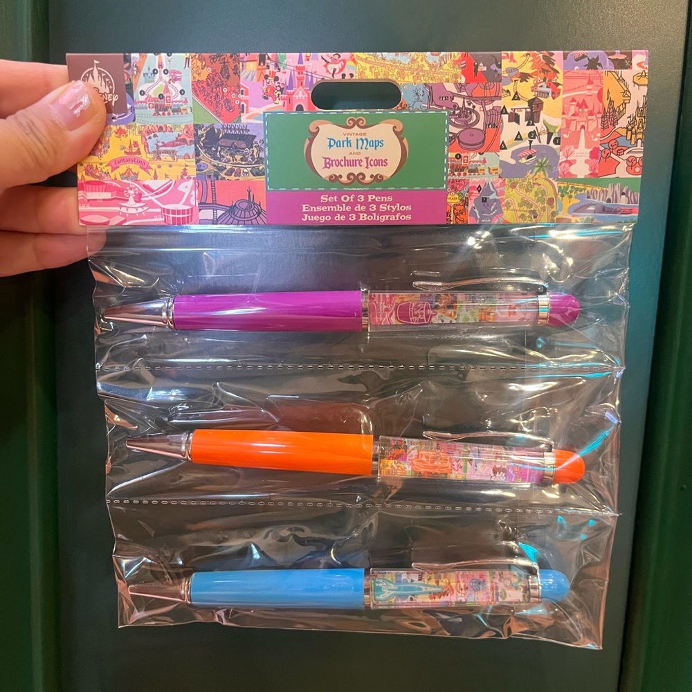 2026 Disney Parks Vintage Park Maps & Brochure Icons 3 Pen Set New Sliding Rides